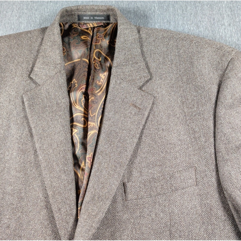 Lauren Ralph Lauren LRL Mens Sport Coat Blazer 44R Herringbone Wool Cashmere EUC